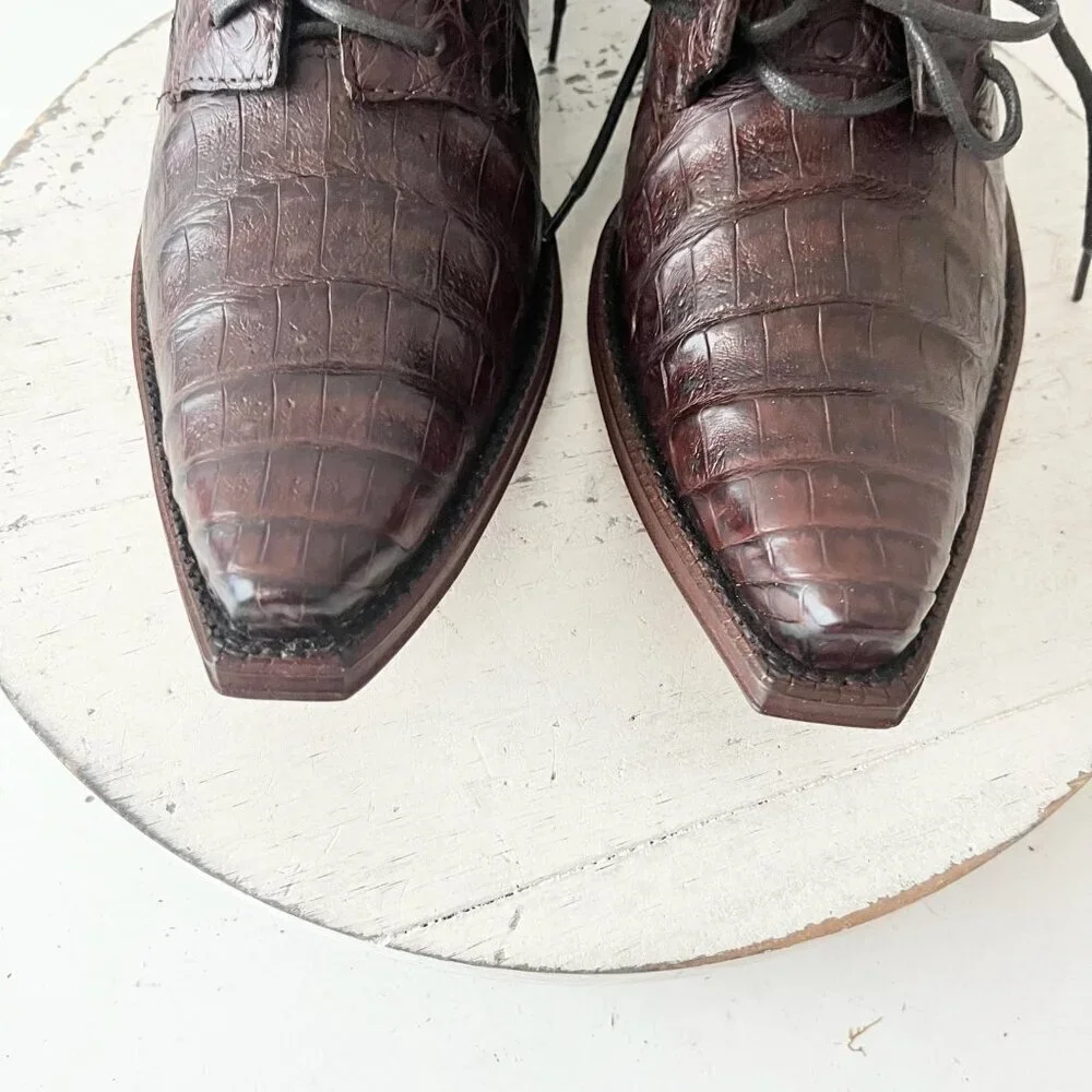 Rod Patrick Womens Lace Up Shoes 10 Brown Caiman Genuine Leather Western Loafers